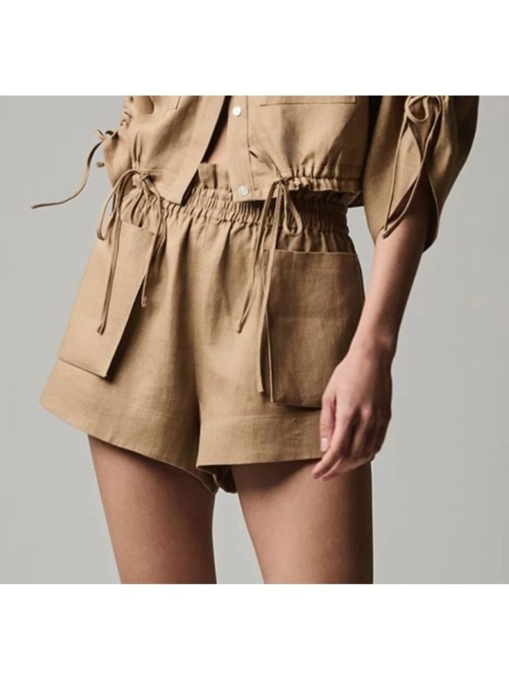 HEVRON Mira Shorts 100% Linen Almond Size XS